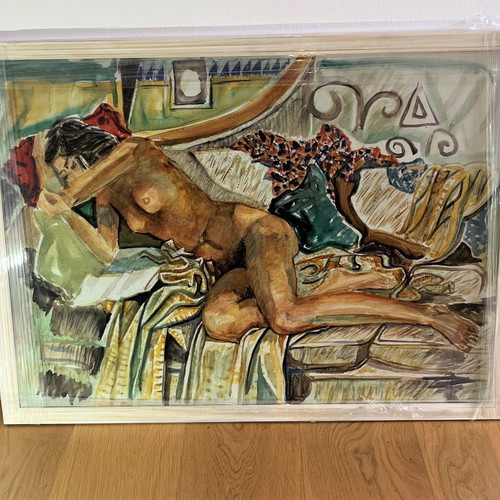 Painting Nikos Hatzikyriakos-Ghikas Gymno new, offset print in wooden frame