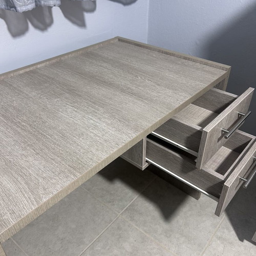 Handmade wooden desk with 2 drawers, grey wood finish