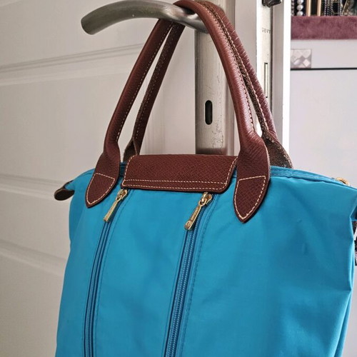 Longchamp handbag used, brown and turquoise