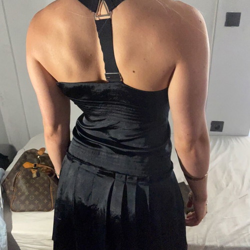 Pinko cocktail dress black cream pleated mini XS like new