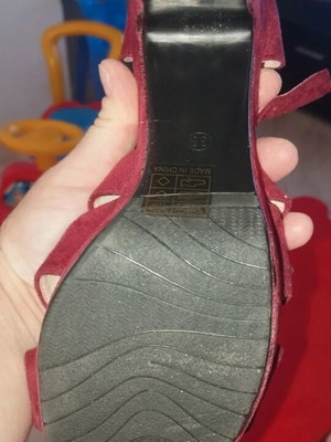 Red suede platform sandals, size 38