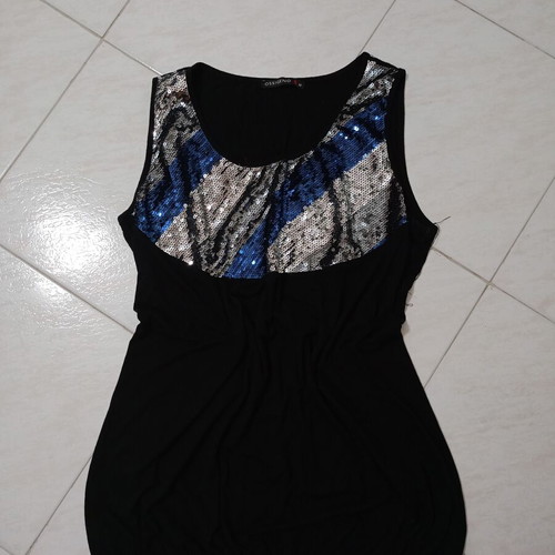 Night Out Tank Top plus size, black with silver sequins