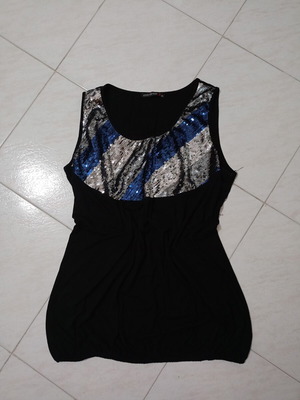 Night Out Tank Top plus size, black with silver sequins