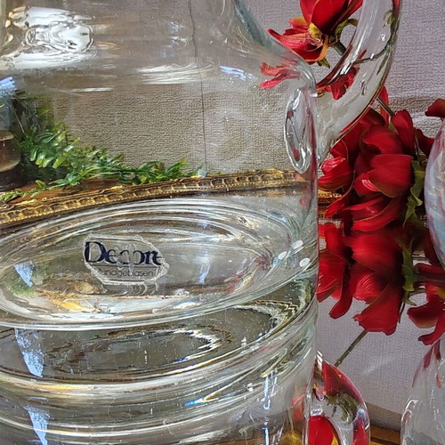 Vintage solid glass set – large jug (1200 ml) and balloon vase (900 ml)