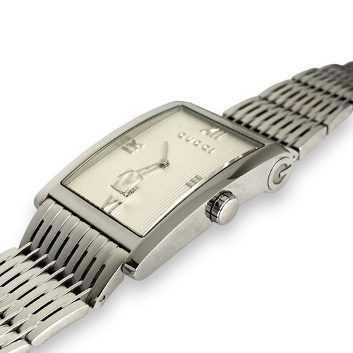 Gucci Logo Rectangular Stainless Steel Bracelet Date Roman Quartz Swiss 8600 M Wrist Watch like new