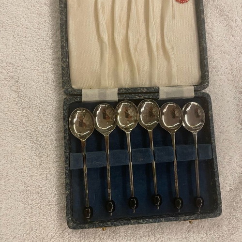 Set of 6 silver dessert spoons used with case