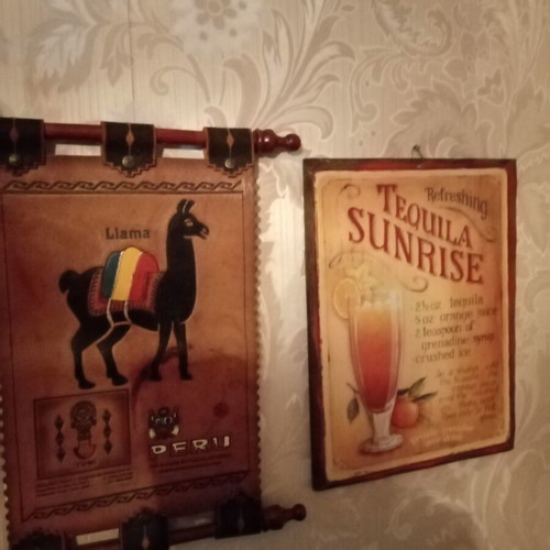 Wooden frame with leather llama photo from Peru like new