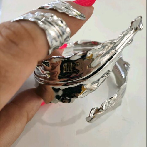 Bracelet and ring set new silver