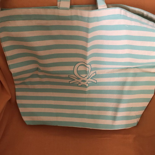 Benetton shopping bag like new, large striped cotton, crossbody