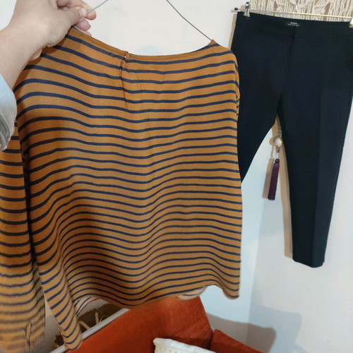 Bershka office pants and top set like new, blue and brown