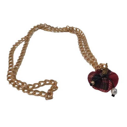 Long Christmas Necklace New With Handmade Mini Pumpkin Red Check