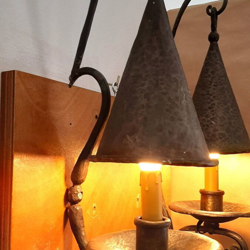 Vintage handmade wrought iron wall sconces set of 2 used