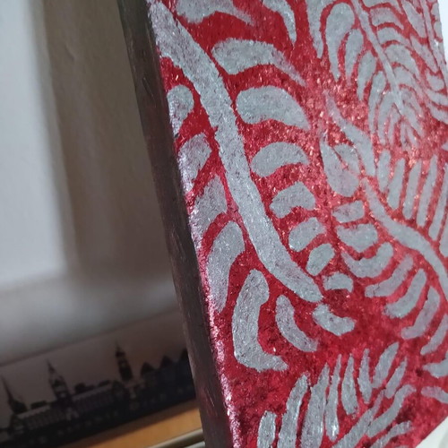 Handmade frame with glitter texture, red and silver, hand painted