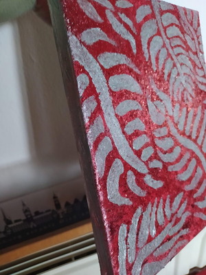 Handmade frame with glitter texture, red and silver, hand painted