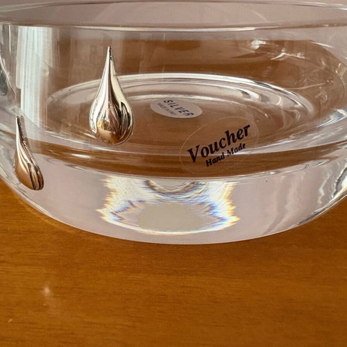 Decorative transparent bowl with silver drops, new, 17.5 cm diameter