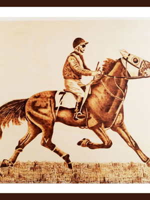Rider on Horse pyrography painting new on poplar wood