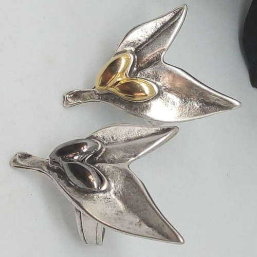 Handmade Olive Leaves Statement Ring with Dark Metallic Detail, Adjustable
