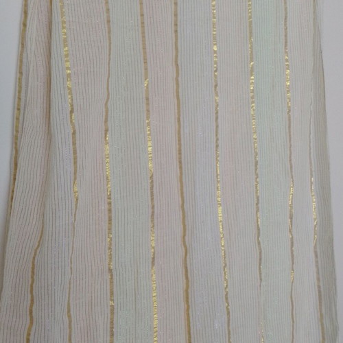 Long women's scarf like new, beige with gold stripes