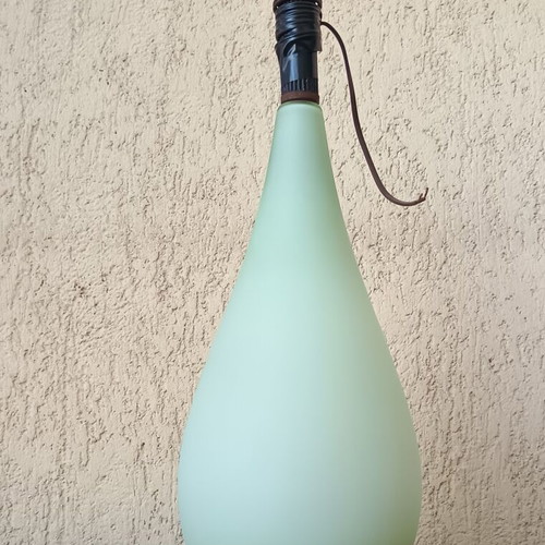 Vintage ceiling light with opaline shade in greenish color like new