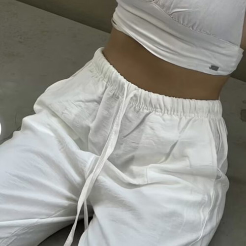 Linen pants new, with elastic and drawstring, white, size M