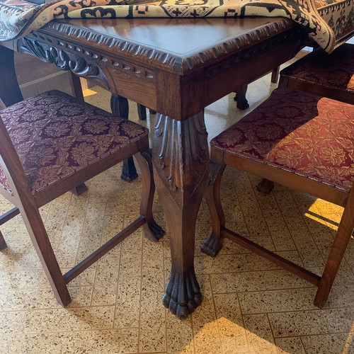 Τραπεζαρία κλασική χειροποίητη μεταχειρισμένη από δρυς με 6 καρέκλες και 2 πολυθρόνες