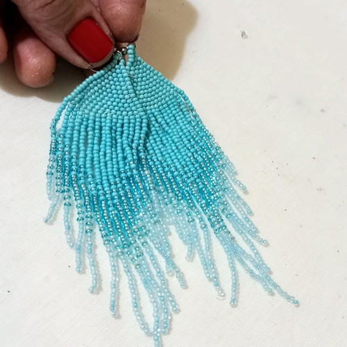 Boho beaded dangling earrings new, in shades of blue