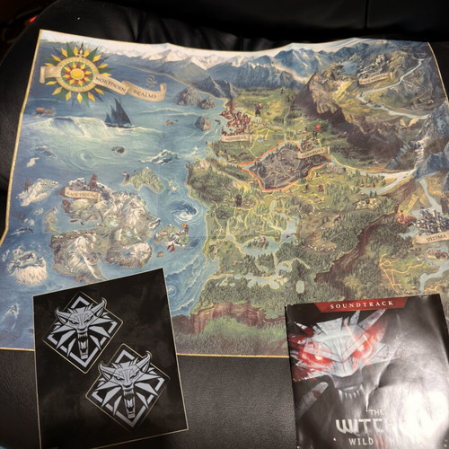 Witcher 3 Wild Hunt Authentic Game Map, Stickers and Soundtracks new