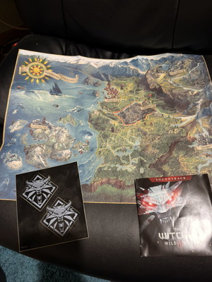 Witcher 3 Wild Hunt Authentic Game Map, Stickers and Soundtracks new
