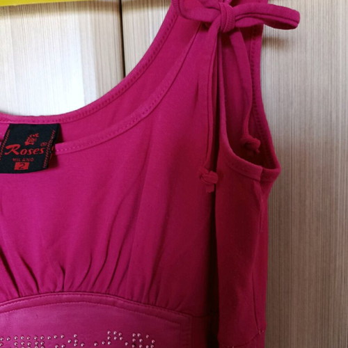 Roses Milano blouse M used, fuchsia with back tie