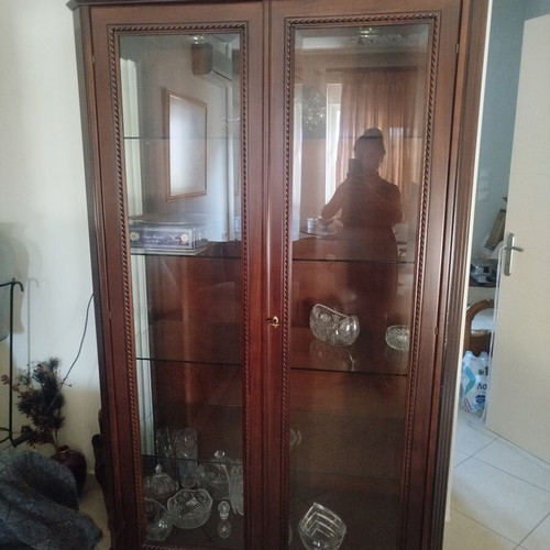 Classic solid wood showcase with lighting, used