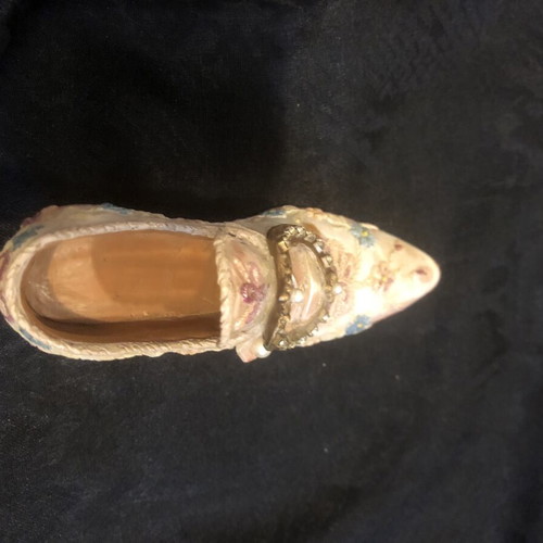 Vintage decorative miniature shoe with floral design and crystals