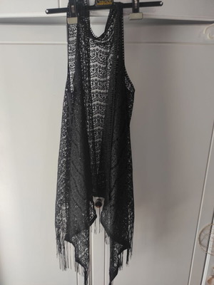 Black lace kimono with fringes like new, one size