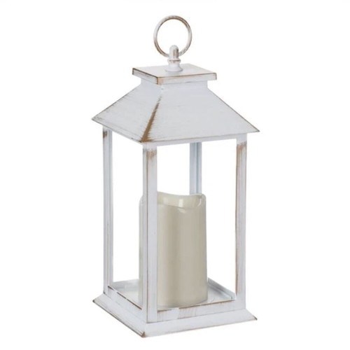Decorative white matte hanging lantern with LED candle 14x14x30cm