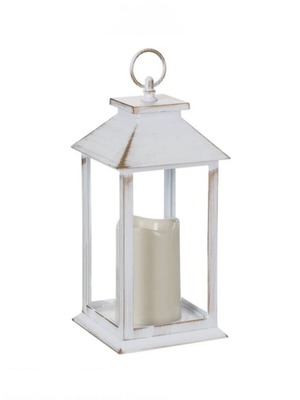 Decorative white matte hanging lantern with LED candle 14x14x30cm