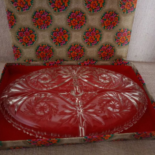 Crystal Serving Tray with Engravings New in Original Box