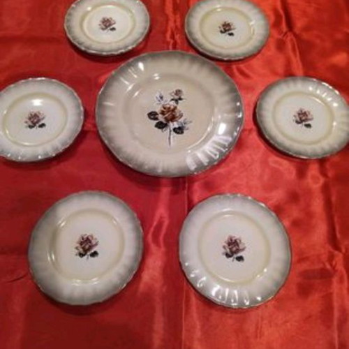 Keramikos plate set used, three dessert sets with gift plate
