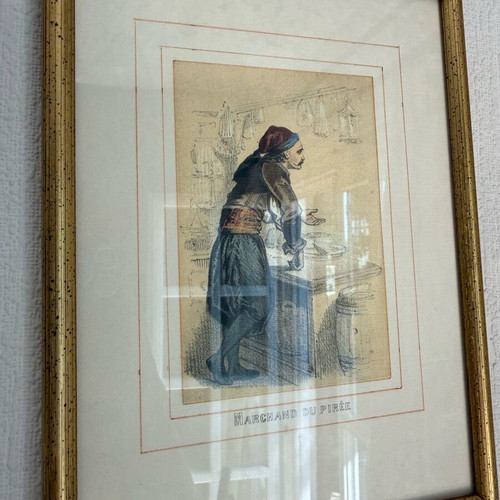 Collection of 6 framed 19th century costume lithographs used