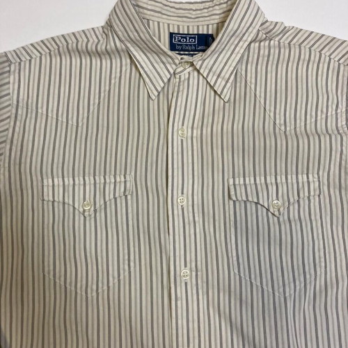 Ralph Lauren Vintage Custom Western Long Sleeve Shirt L Beige Pinstripe RRL