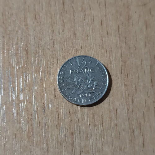 Collectible 1/2 Franc French coin 1976 used, nickel
