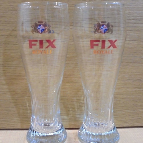 Fix Hellas Royale beer set of 2 used promotional glasses 300ml