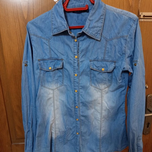 Denim shirt and pink strass bear tank top used