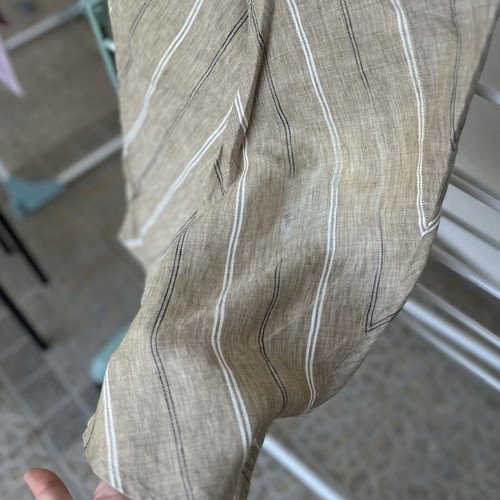 Knee-length skirt, linen fabric, beige, zipper back, size M
