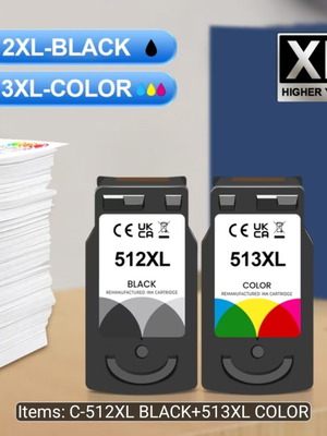Canon 512XL and 513XL printer ink cartridges, black and color