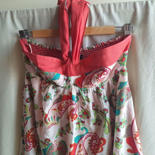 Mango Small Boho Paisley Cotton Maxi Summer Dress Halter Backless