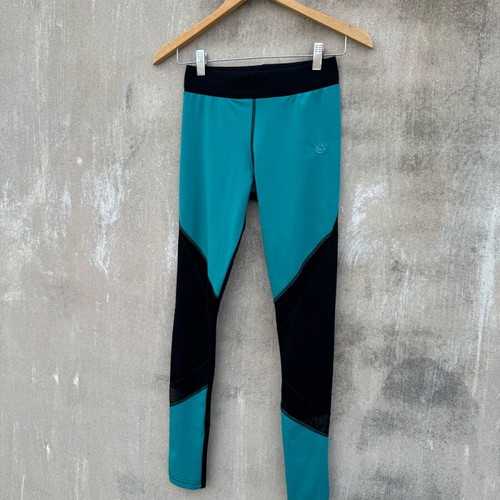 Legging Simart used with mesh panels, size S-M, black and turquoise
