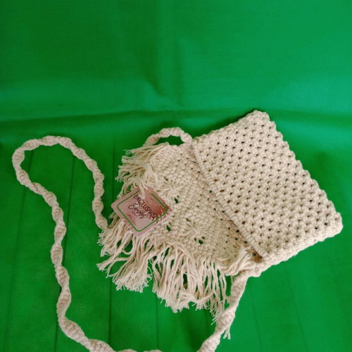 Zoe shoulder bag knitted new, white and beige cotton