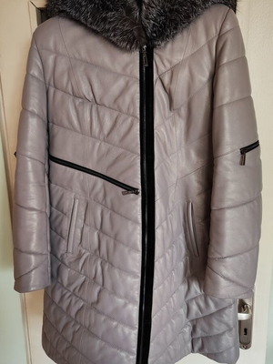 Winter leather jacket for women, gray pearl color, natural leather