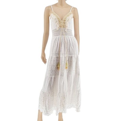Pure long dress white with embroidery and knitted details, new, one size