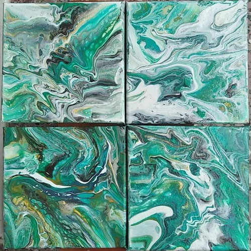 Pouring canvas painting new, set of 4 pieces 20x20