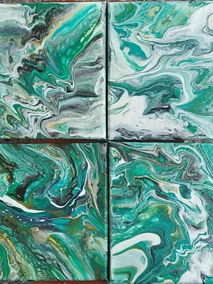 Pouring canvas painting new, set of 4 pieces 20x20